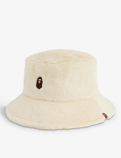 A BATHING APE: Ape head patch faux-fur bucket hat
