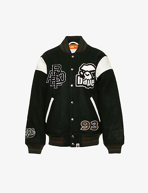 A BATHING APE: Brand-appliqué relaxed-fit wool-blend jacket