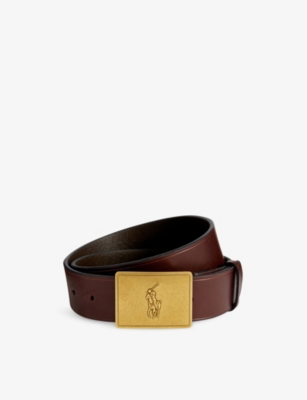 Polo Ralph Lauren Leather Polo Pony Plaque Belt In Brown