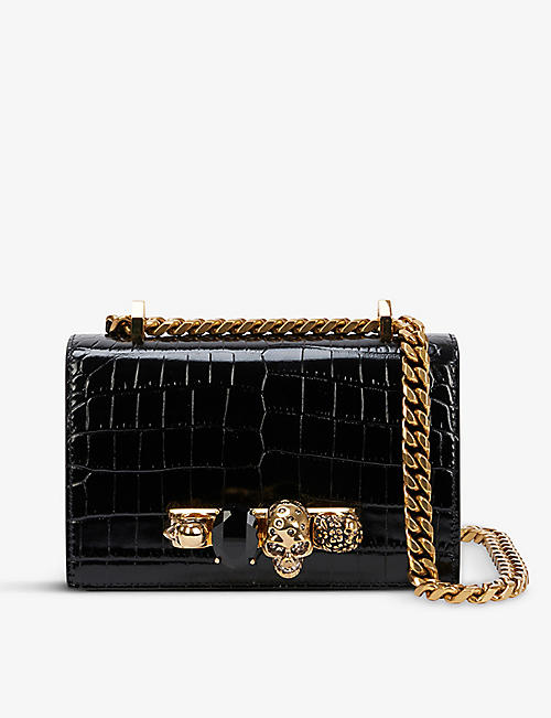 ALEXANDER MCQUEEN: Four-ring croc-embossed leather cross-body bag
