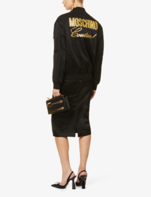 MOSCHINO Logo-embossed shawl-neck woven bomber jacket