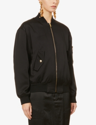 MOSCHINO Logo-embossed shawl-neck woven bomber jacket