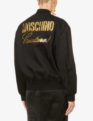 MOSCHINO Logo-embossed shawl-neck woven bomber jacket