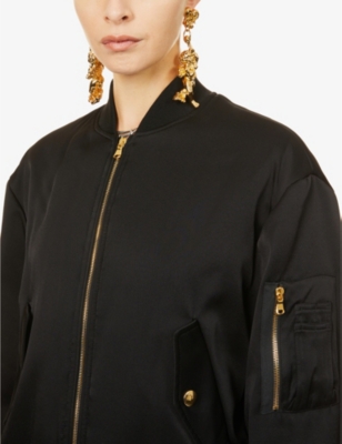 MOSCHINO Logo-embossed shawl-neck woven bomber jacket