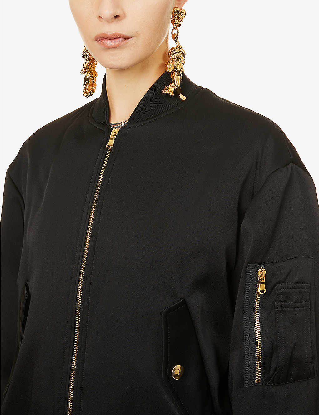 MOSCHINO Logo-embossed shawl-neck woven bomber jacket