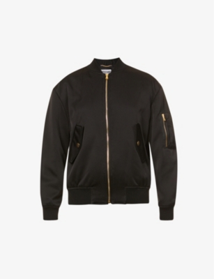 MOSCHINO Logo-embossed shawl-neck woven bomber jacket