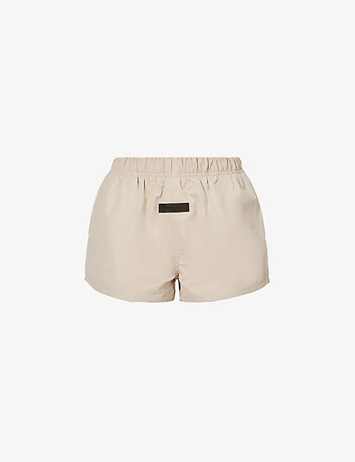 FOG X ESSENTIALS: ESSENTIALS logo-tab mid-rise cotton-blend shorts