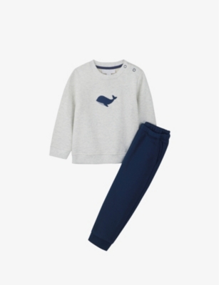 THE LITTLE WHITE COMPANY: Whale-embroidered cotton-jersey two-piece set 0-18 months