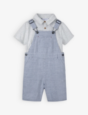 The Little White Company Multi Striped Cotton Dungarees And T-shirt Set 0-18 Months In Multi