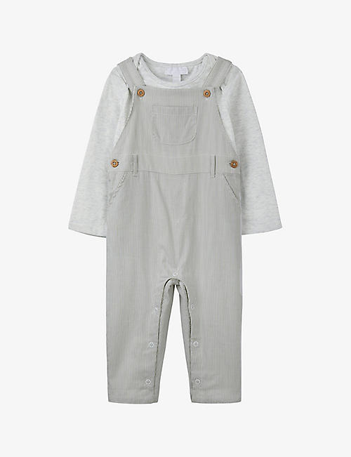 THE LITTLE WHITE COMPANY: Striped dungaree cotton two-piece set 0-24 months