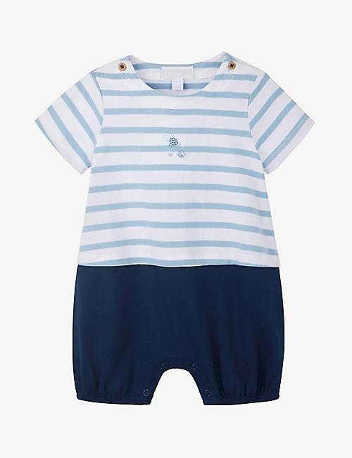 THE LITTLE WHITE COMPANY: Fish-embroidered mock-top cotton romper 0-24 months