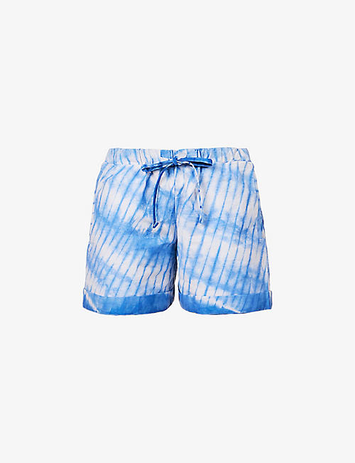 TAZTOPIA: Azure tie-dye print organic-cotton shorts