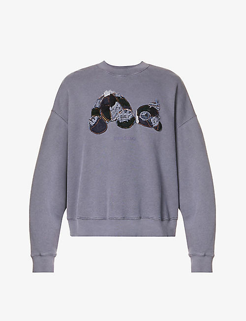 PALM ANGELS: Bear-embroidered relaxed-fit cotton-jersey sweatshirt