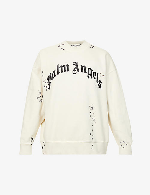 PALM ANGELS: Logo-print distressed cotton-jersey sweatshirt