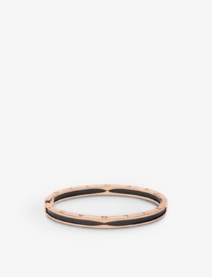 BVLGARI: B.zero1 18ct rose-gold and black ceramic bangle bracelet
