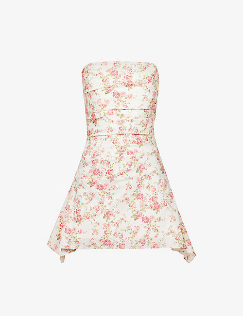HOUSE OF CB: Jasmine strapless cotton-blend mini dress