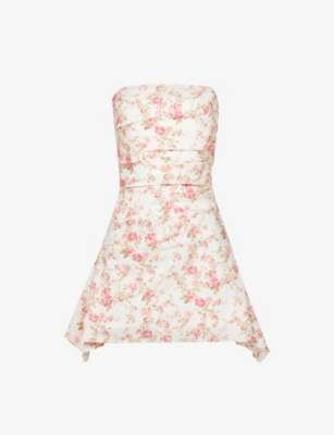 House Of Cb Jasmine Strapless Cotton-blend Mini Dress In White