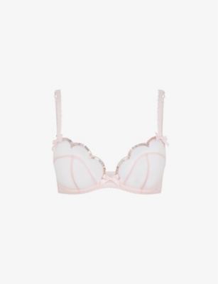 AGENT PROVOCATEUR AGENT PROVOCATEUR WOMEN'S BABY PINK/ROSE GOLD LORNA SCALLOPED MESH UNDERWIRED BRA,59315293