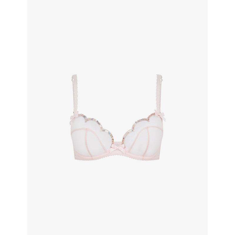 AGENT PROVOCATEUR AGENT PROVOCATEUR WOMENS BABY PINK LORNA SCALLOPED MESH UNDERWIRED BRA,65730165