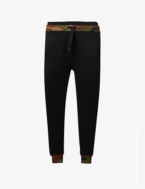 MOSCHINO: Camouflage-trim tapered-leg stretch-cotton jogging bottoms