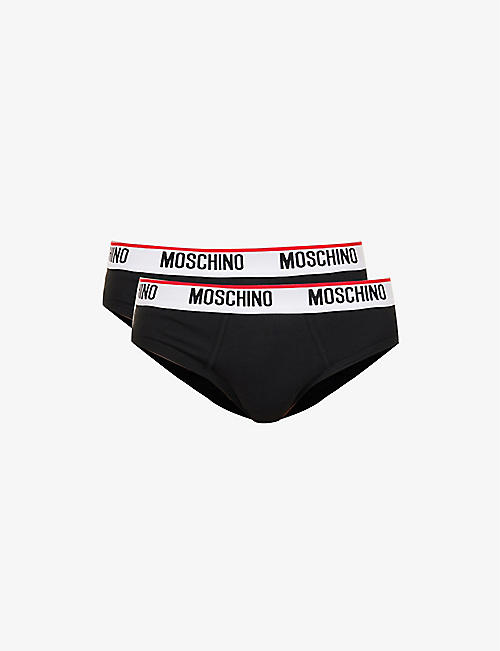 MOSCHINO: Pack of two branded-waistband stretch-cotton briefs