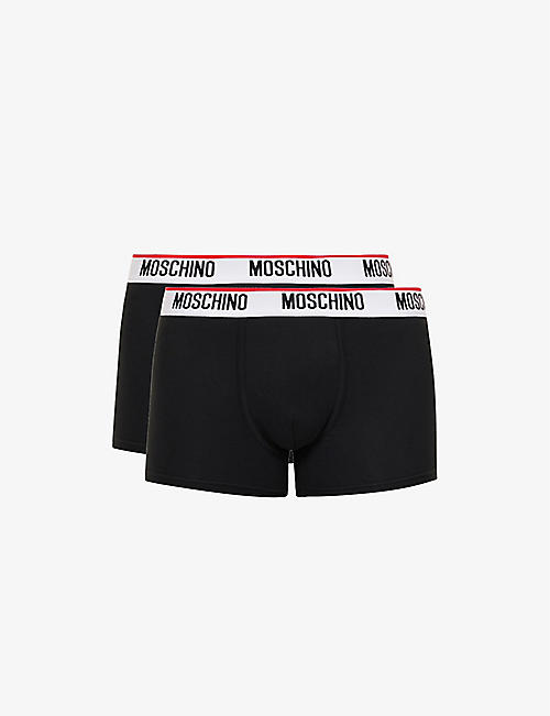 MOSCHINO: Pack of two logo-print stretch-cotton trunks
