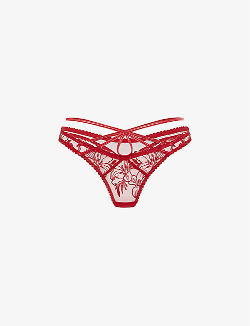 AGENT PROVOCATEUR: Ozella strappy low-rise mesh thong