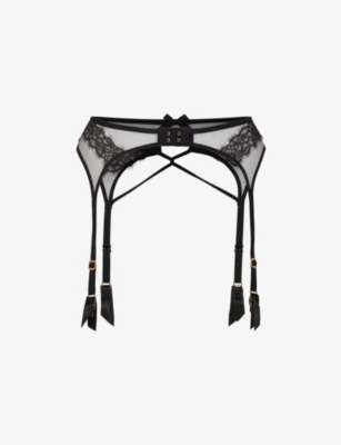 Agent Provocateur Sparkle Metallic Embroidered Mesh Suspender Belt in  Purple