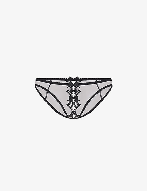 AGENT PROVOCATEUR: Lorna Party Ouvert sequinned mid-rise mesh briefs