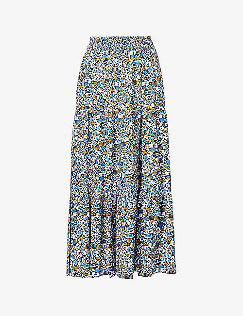 ME AND EM: Floral-print high-waisted tiered woven maxi dress