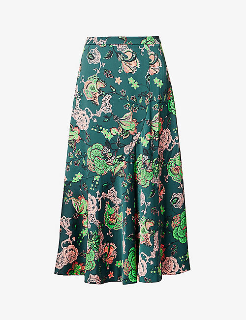 ME AND EM: Paisley-print bias-cut recycled-polyester midi skirt