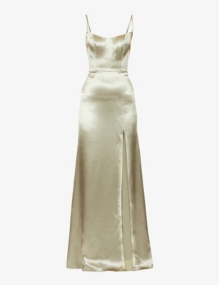 Jenny Yoo Chase Scoop-neck Satin Maxi Dress In Pale Gold | ModeSens