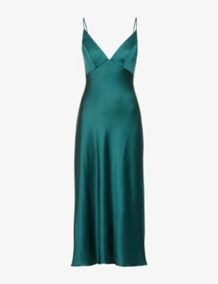 JENNY YOO - Bellini V-neck satin midi dress | Selfridges.com