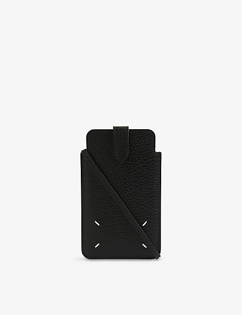 MAISON MARGIELA: Logo-stitched grained-leather cross-body phone pouch
