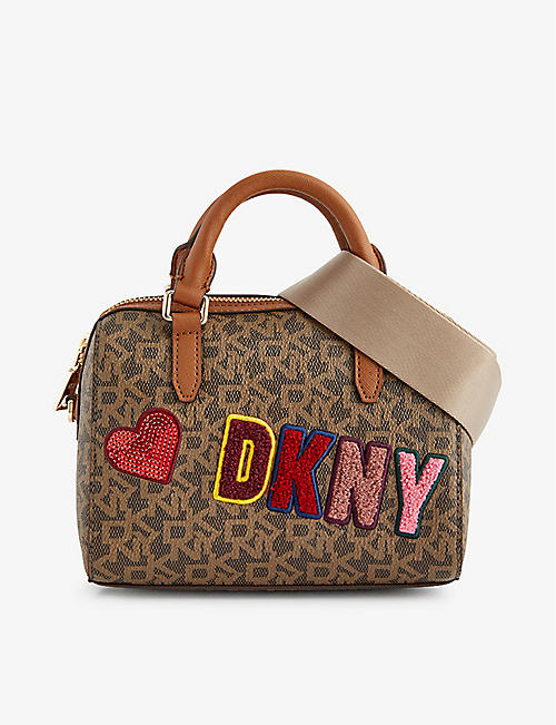 DKNY: Bryant monogram-print logo-patch faux-leather top-handle bag