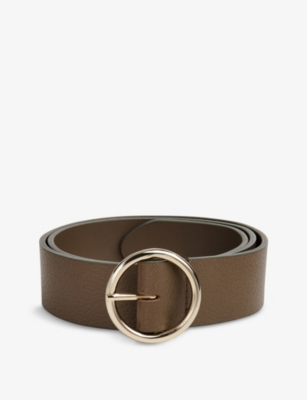 Whistles Circle Buckle Leather Belt In Khaki/olive