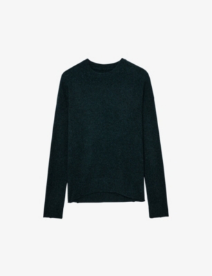 Zadig & Voltaire Cici Sequined Elbow-patch Cashmere Jumper In Peacock