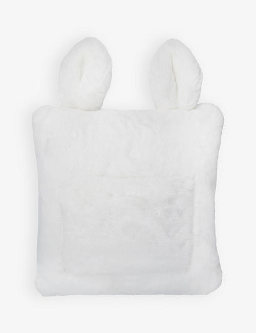 THE LITTLE WHITE COMPANY: Bunny-ear slip-pocket faux-fur cushion 40cm x 40cm