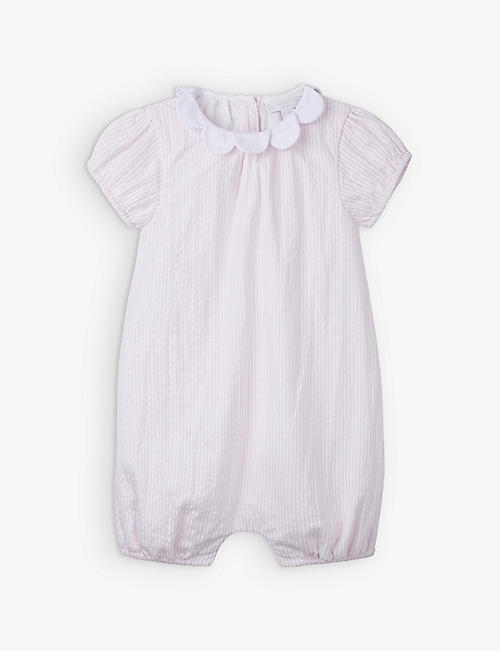 THE LITTLE WHITE COMPANY: Striped short-sleeve cotton romper 0-24 months