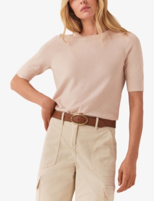 The White Company S Slim-fit Knitted Recycled Cotton-blend T-shirt Oyster In Oyster