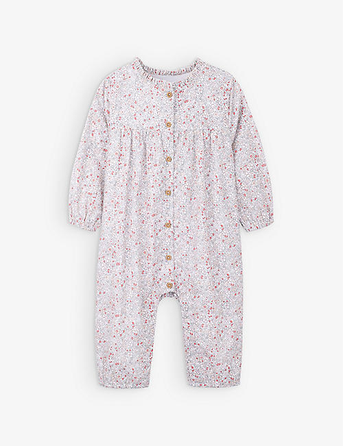 THE LITTLE WHITE COMPANY: Flower-embroidered cotton romper 0-24 months