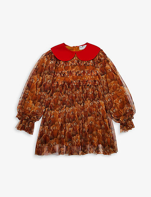 RASPBERRY PLUM: Teddy-print woven tulle dress 2-10 years