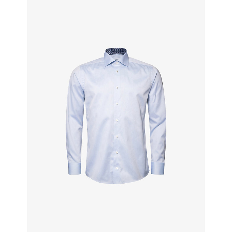 Eton Mens Light Blue Contrasting Pattern Slim-fit Cotton-twill Shirt