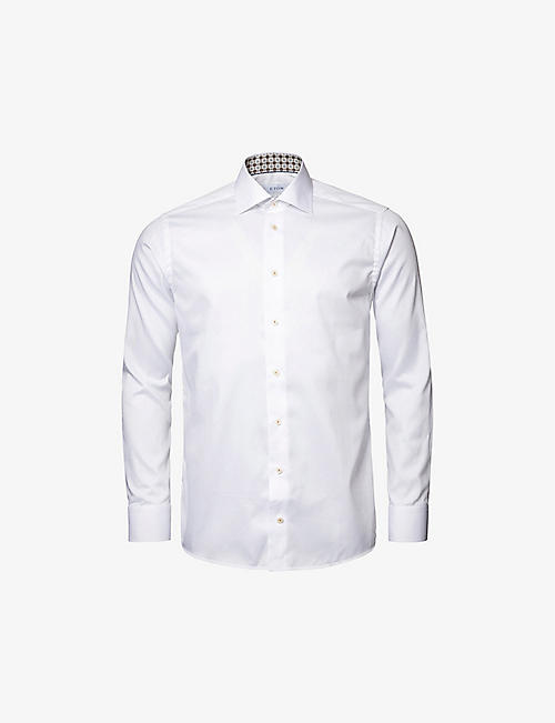 ETON: Contrasting pattern slim-fit cotton-twill shirt