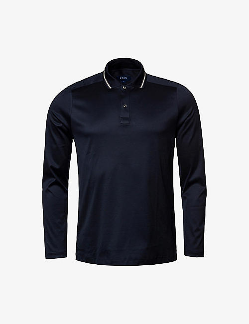 ETON: Contrast-stripe regular-fit knitted-jersey polo shirt