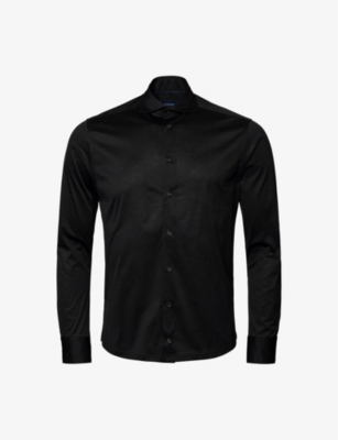Eton Mens Black Casual Contemporary-fit Cotton-jersey Shirt