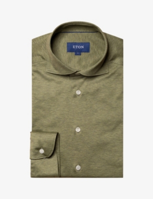 Eton Mens Mid Green Casual Contemporary-fit Cotton-jersey Shirt