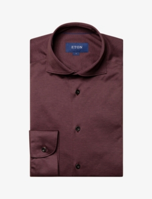 Eton Mens Red Casual Contemporary-fit Cotton-jersey Shirt
