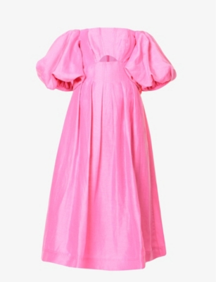 Aje Eugenie Off-the-shoulder Linen-blend Midi Dress In French Rose Pink
