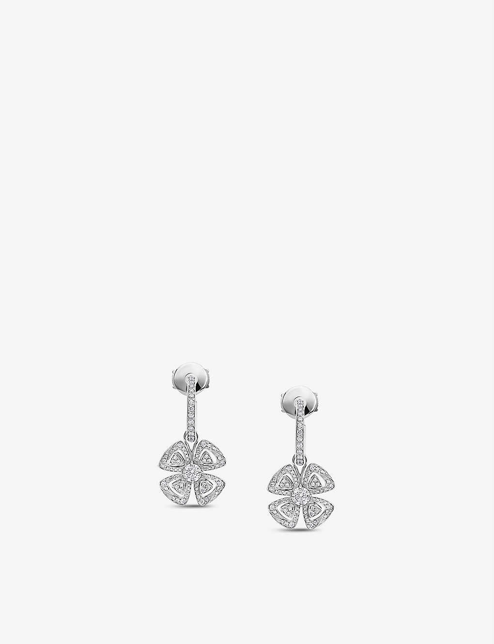 Bvlgari Womens Silver Fiorever 18ct White-gold And 0.89ct Brilliant-cut Diamond Hoop Earrings